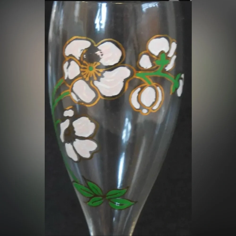 Vintage Perrier Jouet Champagne Flutes, Hand Painted, Set of 3